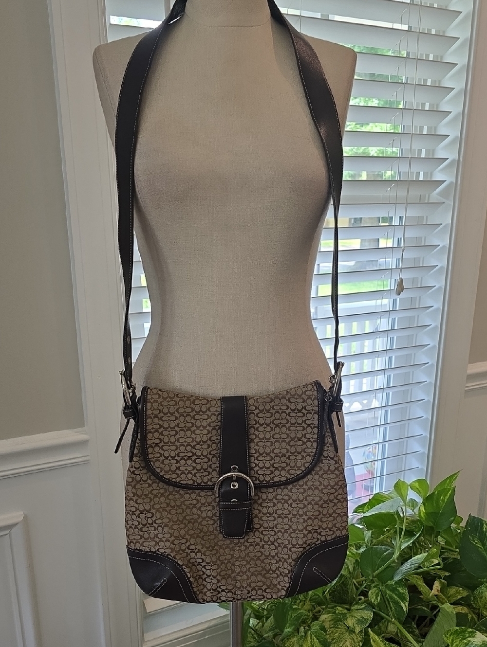 Coach Brown Signature Crossbody with Dark Brown Trim